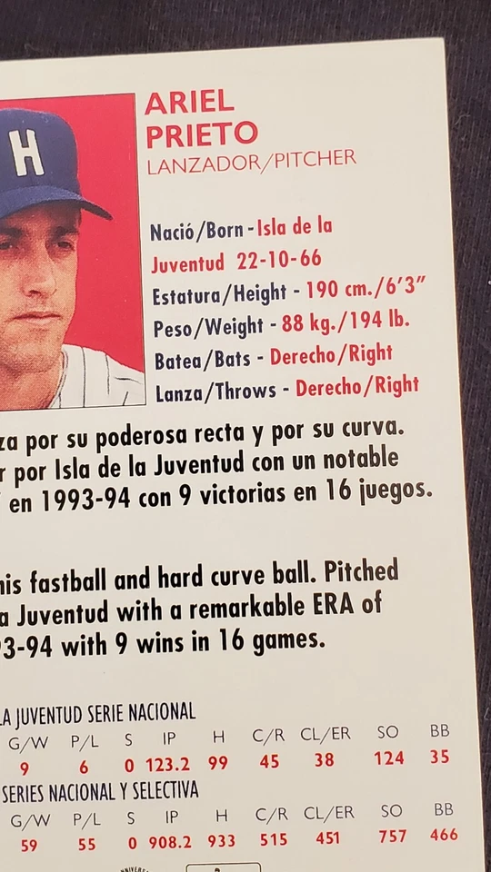  ARIEL PRIETO 1994 CUBAN LEAGUE #53 MINT CARD - Image 4 of 4