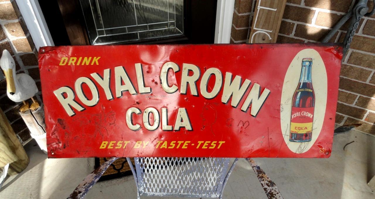 vintage DRINK ROYAL CROWN COLA Tin/Metal Embossed Nehi Soda Advertising