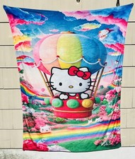 NEW Hello Kitty EXTRA LARGE Plush Blanket Almost 80in X 60in/Rainbow/One Sided