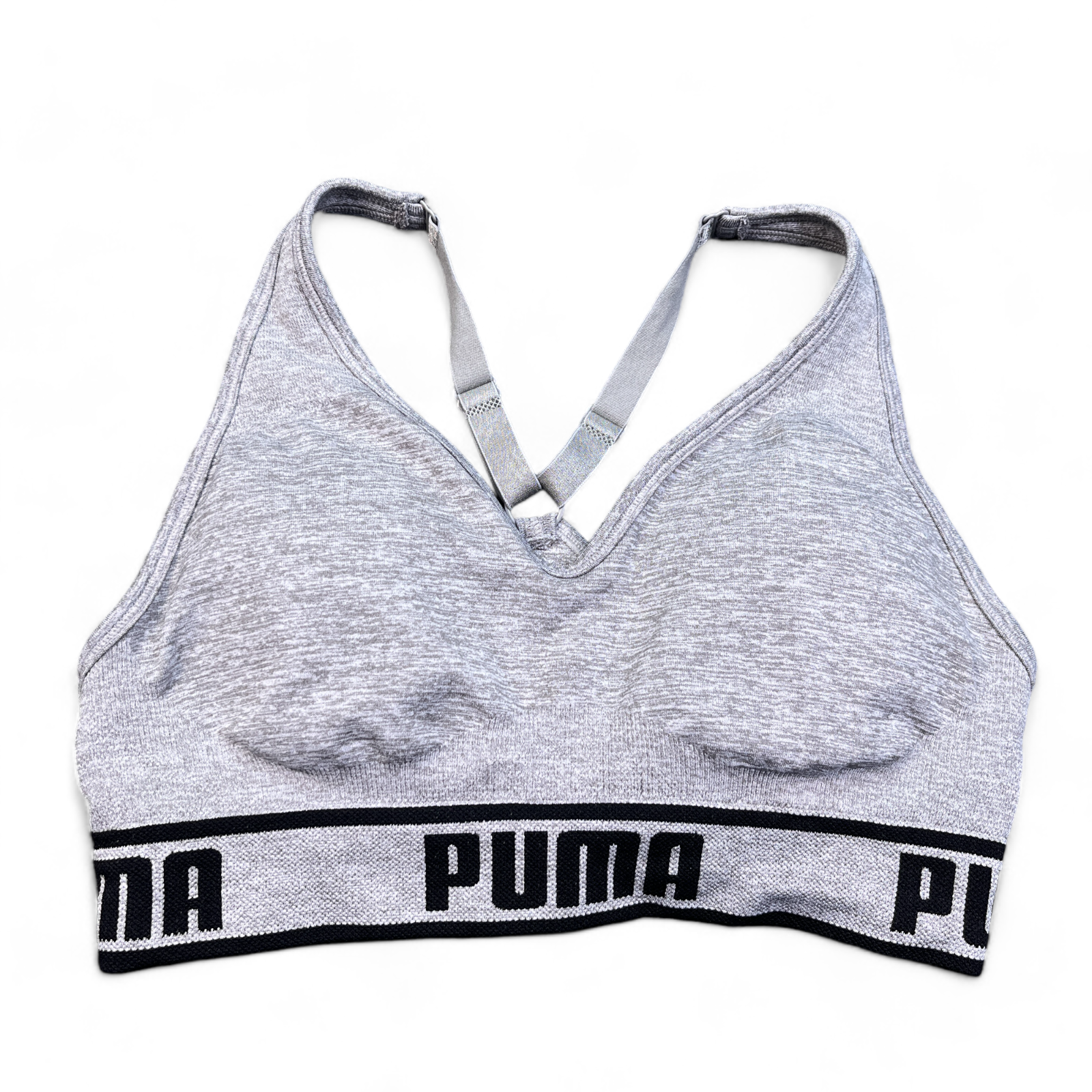 PUMA Sports Bra Womens Size Medium Light Gray Big Band Logo Athletic Active