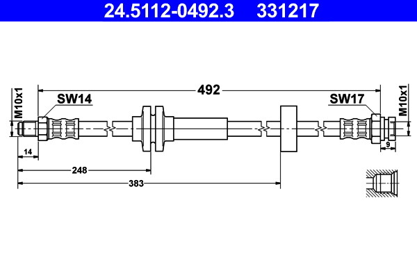 ATE 24.5112-0492.3 Brake Hose for ,CITROËN,FIAT,PEUGEOT