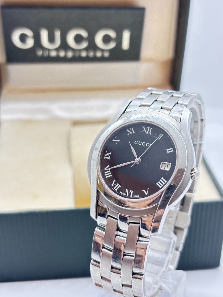 Exc+5 w/Box Gucci 5500M Watch Quartz 34mm Mens Black Dial Watch
