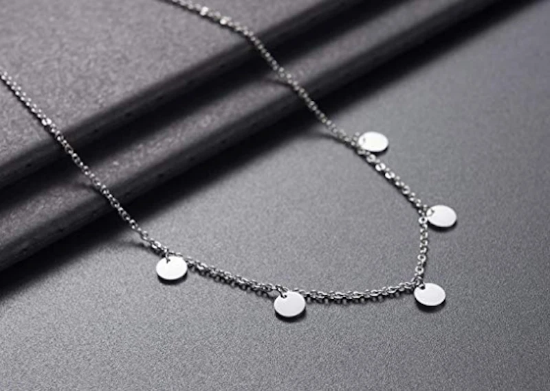 DAMEN KETTE MIT PLÄTTCHEN IN SILBER HALSKETTE RUNDE ANHÄNGER EDELSTAHL SCHMUCK - Bild 3 von 4