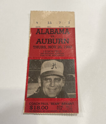 Alabama Football Vs Auburn Ticket Stub. 11/26/1992 | eBay