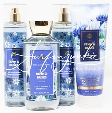 Bath & Body Works Denim & Daisies Body Spray Mist Shower Gel Body Cream 4 Piece