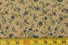 By 1/2 Yd, Purple Blue Green Calico on Tan Cotton, Benartex/Fons & Porter, B1449