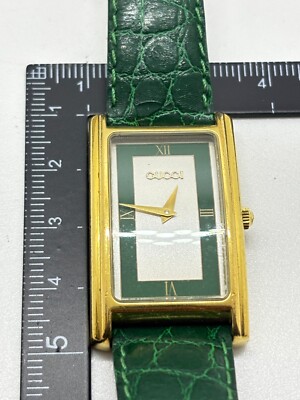 Near Mint w/Box] GUCCI 2600M Gold Plated Green Dial Quartz Men's