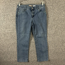 Chico's Women's Size 1 Light Wash Blue Straight Leg Rhinestone Jeans