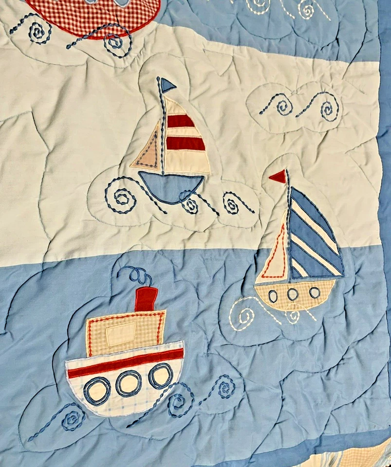 Manta edredón bebé Wamsutta vintage satinado cordón trenzado ribete náutico Foto 2 de 4