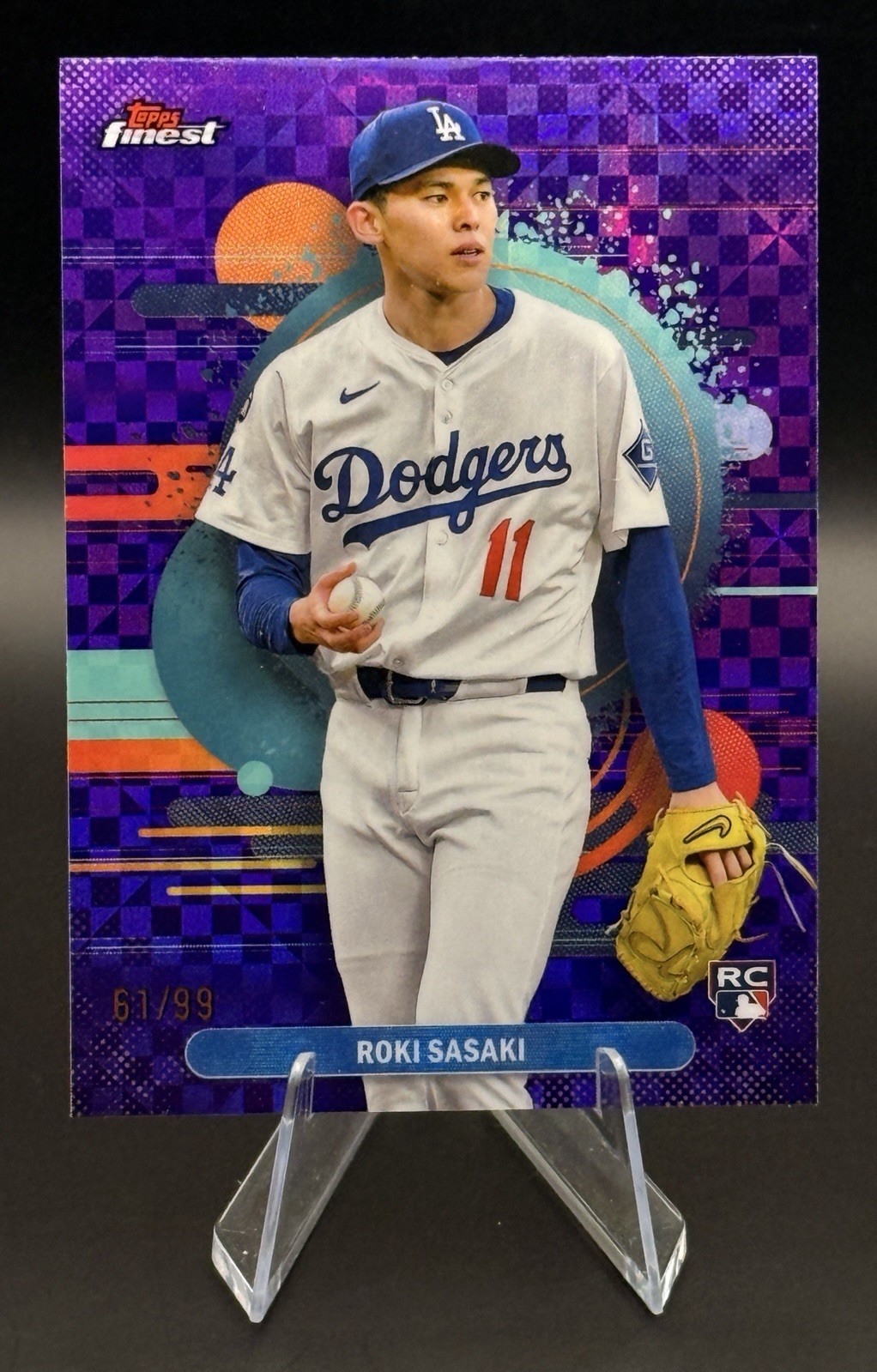 2025 Topps Finest Baseball Roki Sasaki RC Uncommon Purple Checkerboard /99