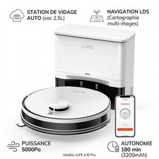 Aspirateur Robot Laveur ILIFE A30 Pro Station Vidage Auto Navigation LDS 5000Pa