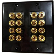 Black Speaker Wall Plate 16 Post for 8 Speakers and Color Coded for Home Thea...