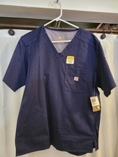 NEW Carhartt Rugged Flex Scrub Shirt Mens Sz M Navy Modern Fit Workwear Pocket