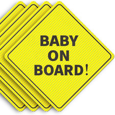 Baby on Board Sticker Sign - Essential for Cars - 4 Pack, 5" by 5" - Bright Yell
