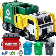 Juego de juguetes de camión de basura grande alimentado por fricción JOYIN, incluye contenedor de basura, cubo de basura