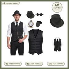 1920s Gangster Fedora Hat  Vintage Vest Costume Set for Men Roaring 20s Party