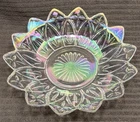 Vintage Federal Petal Carnival Glass Iridescent Bowl ~ Plate 8.5” x 2” , 1960s