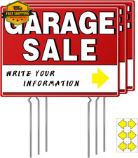 3 Pack Double Sided Garage Sale Signs with Stakes Arrow Stickers 17x13 Inch