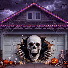 7X16Ft 2026 Halloween Garage Door Cover, Garage Skeleton Decoration