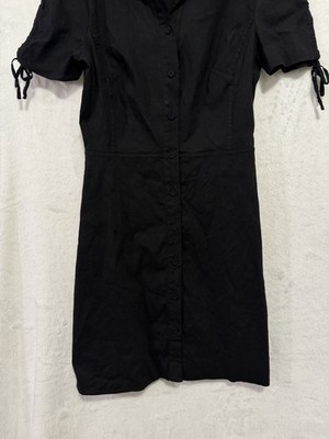 theory shirt dress black Theory Womens Black Linen Blend Shirt Dress Size 2 Short Sleeve Button Work Cute