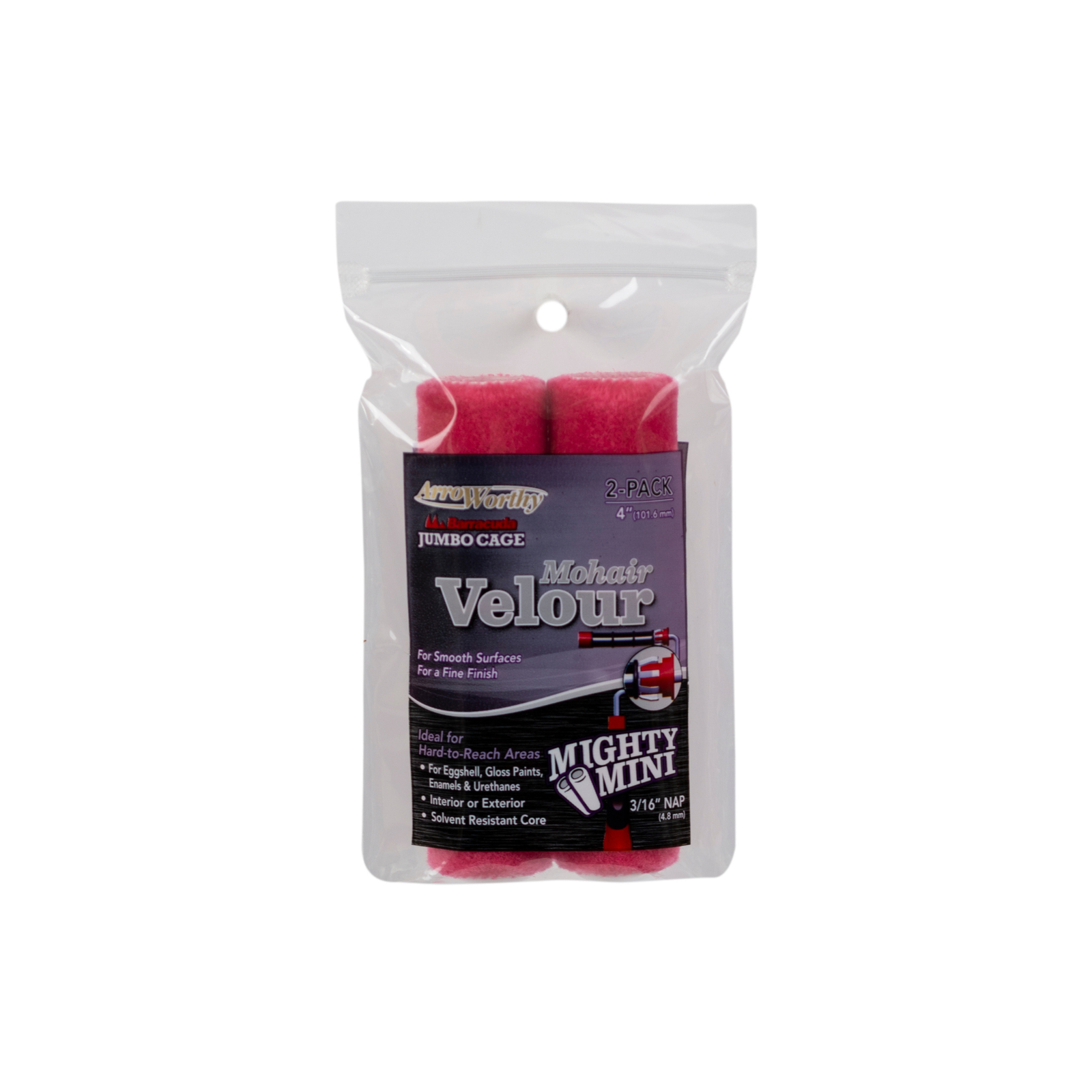 Arroworthy Mohair Jumbo Mini Rollers 3/16"" Short Pile 4"" (2 Pack)