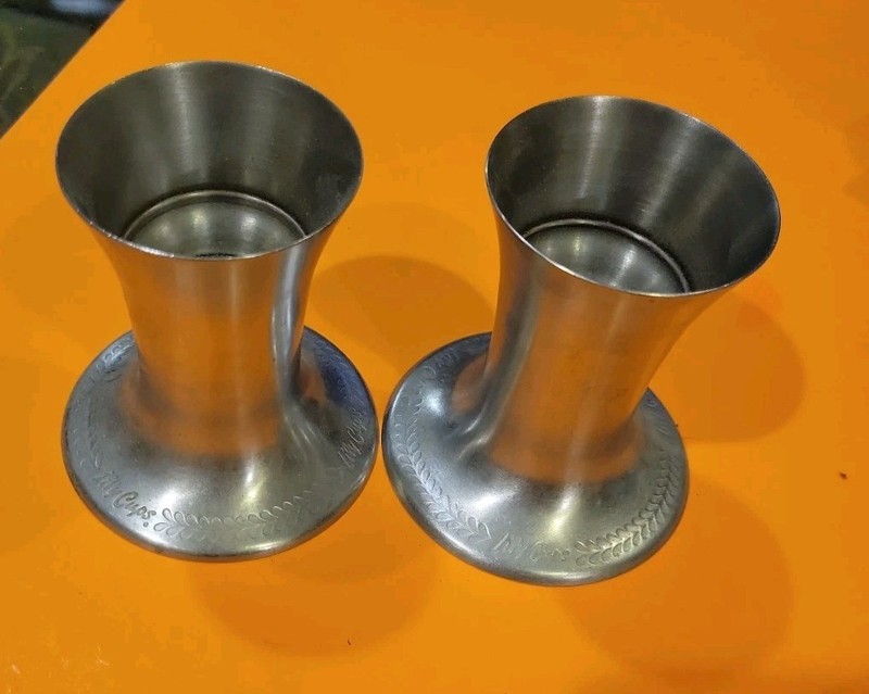 2 Vtg LILY TULIP Stainless Soda Shop Ice Cream Metal Mixrite Paper Cup Holders