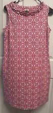 Talbots Womens Petite Hot Pink/White Floral Cotton Sleeveless Shift Dress LP