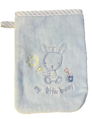 Gant de toilette éponge velours bleu motif souris EarlyDays - Photo 1/2
