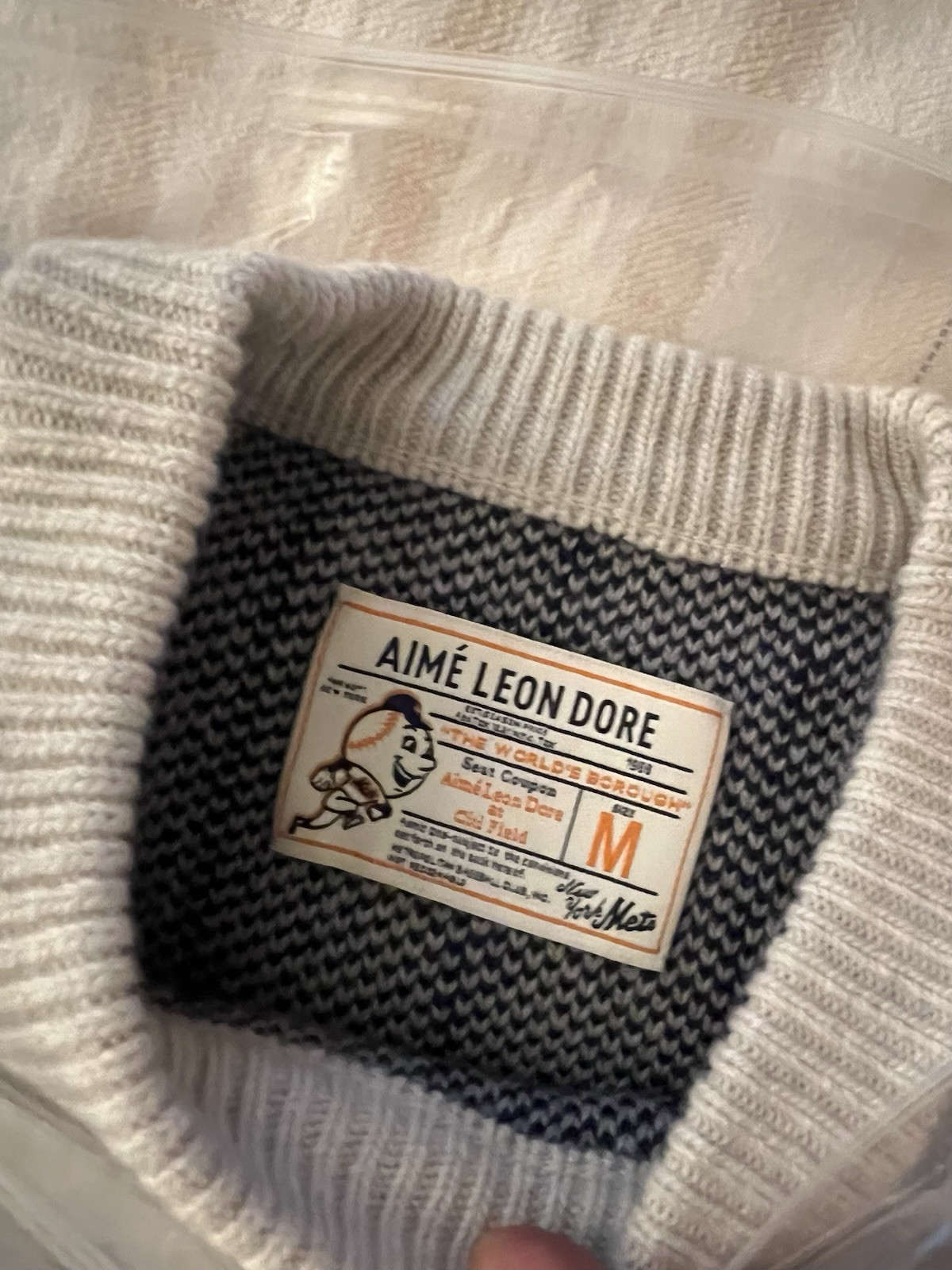 Aime Leon Dore New York Mets Pinstripe Grey Wool Crewneck Sweater