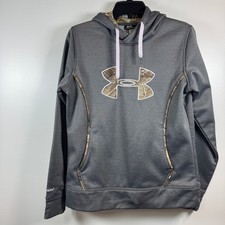 Under Armour Hoodie Womens M ColdGear Storm1 Camo Logo Gray Realtree Pullover
