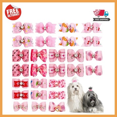 Elegant 20 Pack Pet Hair Bows with Rubber Bands - Perfect for Small Breeds