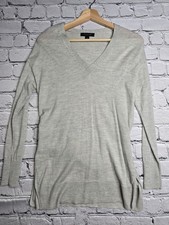 Ann Taylor 100 Extra Fine Merino Wool Beige Gray Wrap Accent Sweater Size XS