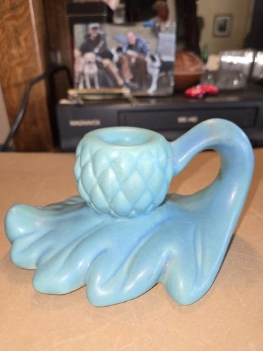 Van Briggle Art Pottery Pinecone/Acorn Candle Holder  Blue Matte Glaze