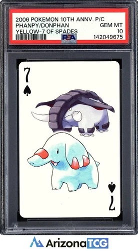 Pokemon 2006 Phanpy/Donphan 7 Of Spades Yellow 10th Annv. Poker Cards PSA 10