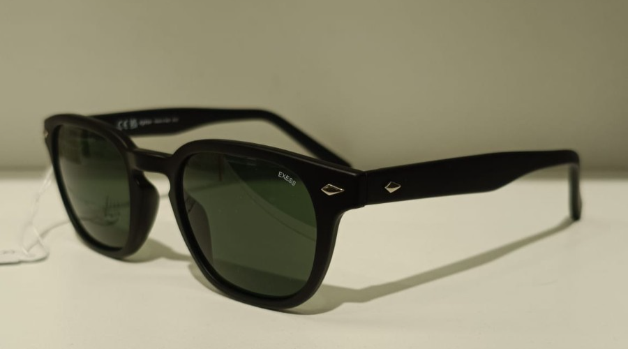 Exess 3-1777 Square Sunglasses Nero Satin Lenses G15 Green UV400
