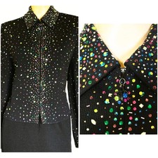 Gorgeous St John Black Santana Knit Eve Jacket w Multi-colored Jewels 12