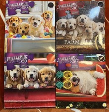 Lot of 4 Jigsaw Puzzles Puzzlebug 350/500 Pieces-Dogs Golden Retrievers Corgie