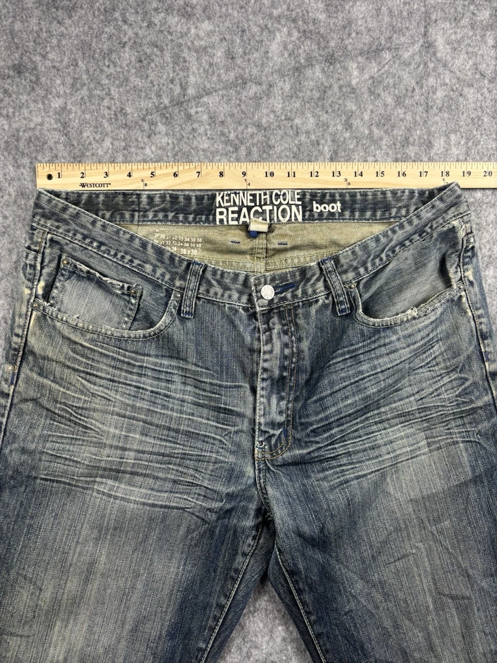 Kenneth Cole Reaction Men's Size 36x30 Boot Cut Medium Dark Wash Denim Jeans - Image 3 of 4