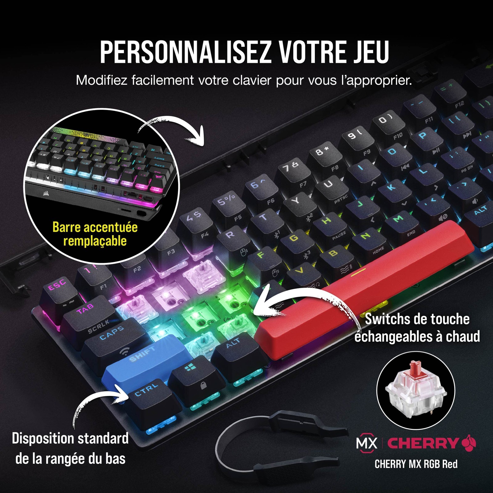 Clavier mécanique K70 Pro Mini Wireless ultra-rapide à switchs Cherry MX interchangeables - 3