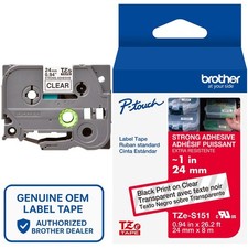 Genuine Brother TZe-S151 Strong Adhesive Black on Clear 24mm 1" Label Tape