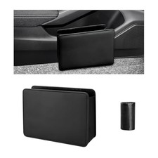 Car Trash Can, Leather Mini Dustbin Auto Storage Container with One Roll Black