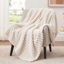 Fleece Throw Blanket for Couch or Bed - 3D Stripe Jacquard Decorative Blanket...
