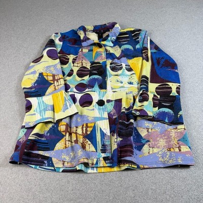 Ali Miles Jacket Womens 1X Multicolor Geometric Blazer Bell Sleeve Artsy Boho