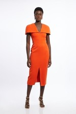 Karen Millen Bodycon Midi Dress UK10 in Orange RRP £199