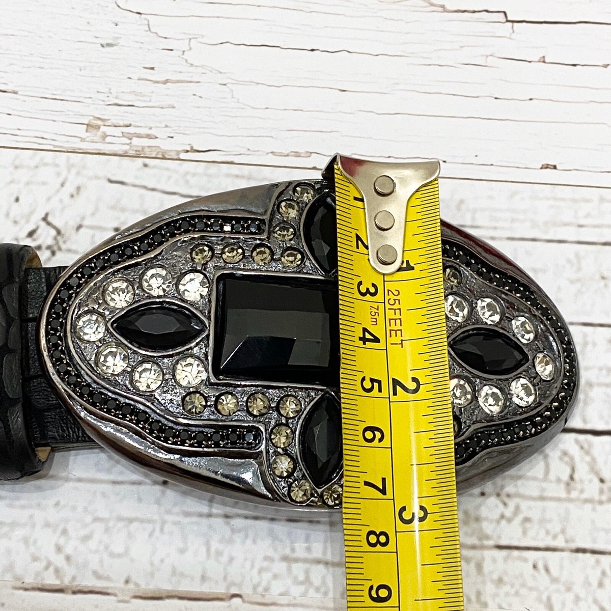 STREETS AHEAD Black Embossed Leather Belt Big Oval Buckle  display picture 3