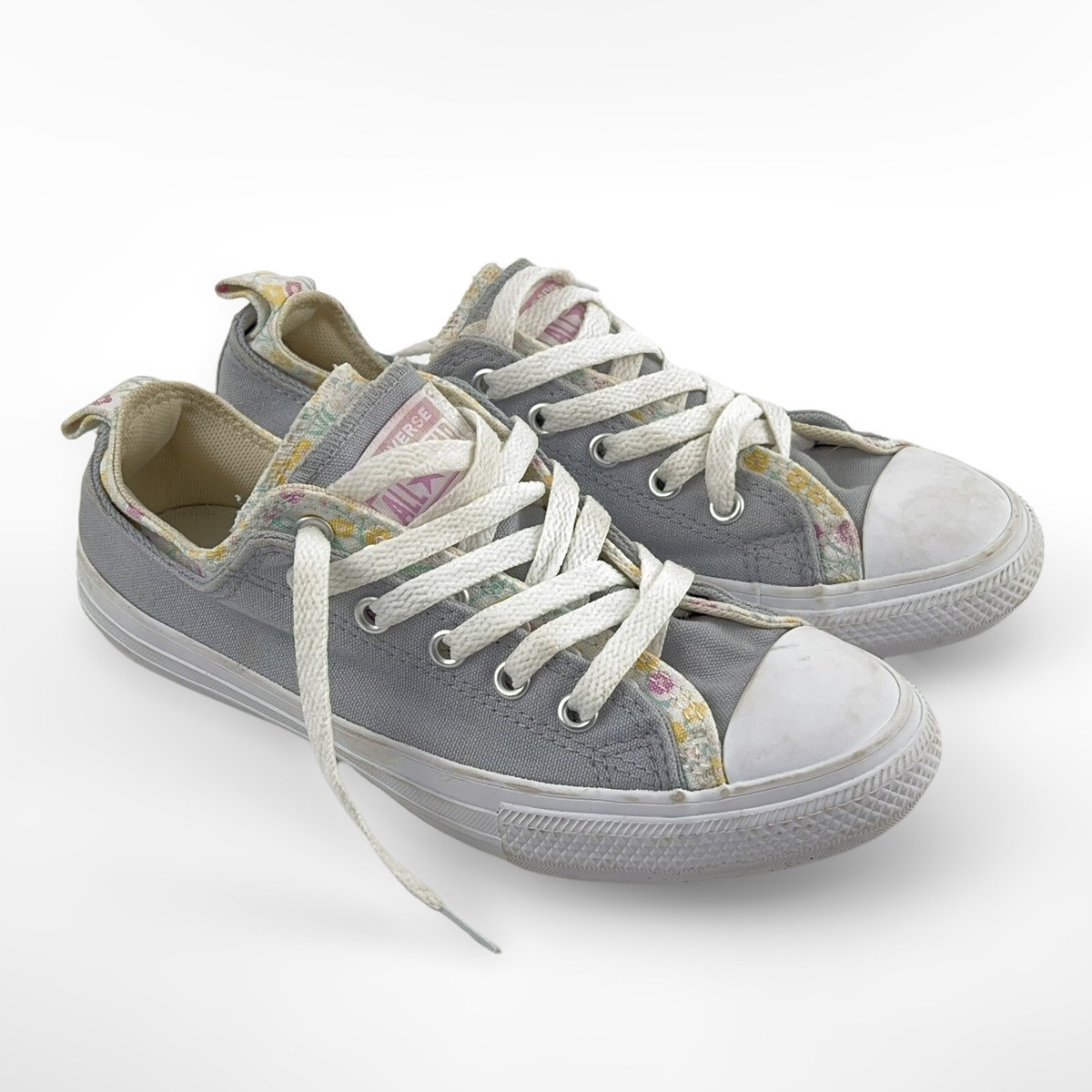 Converse Low Top Shoes Junior Youth Girls Size Gray Floral 667210F  Sneakers