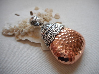 Barse Sterling Silver Copper Pebbled Puffy Pendant 801011