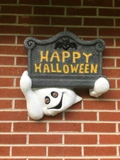 Happy Halloween Lighted Sign Paper Magic Group VTG 1997 Ghost Tombstone Grave