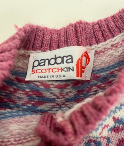 Pandora Scotchkin Vtg 80s Fair Isle Rose Pink Sweater Buttons Womens Size Small - Picture 5 of 7
