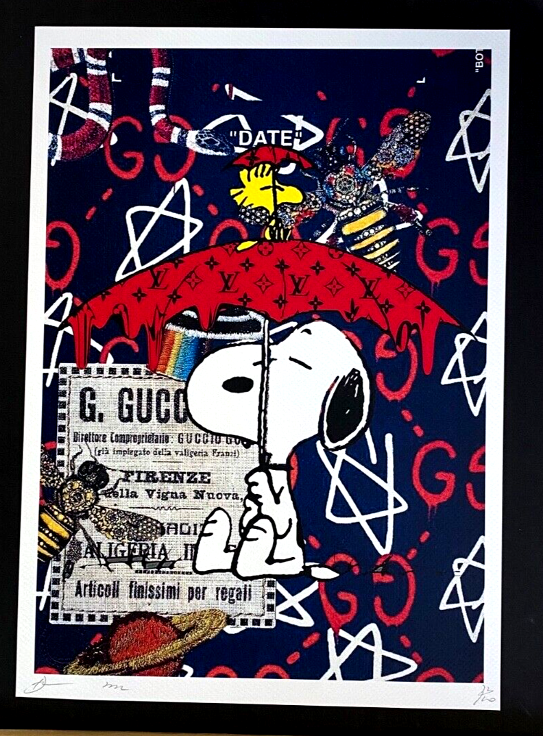 【DEATH NYC】Snoopy＆Mustang DEATH NYC Hand Signed LARGE Print Framed 16x20in SNOOPY
